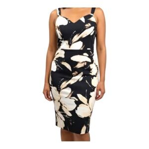 Ashley Graham Beyond Black White Beige Flower Bodycon Dress Size 16